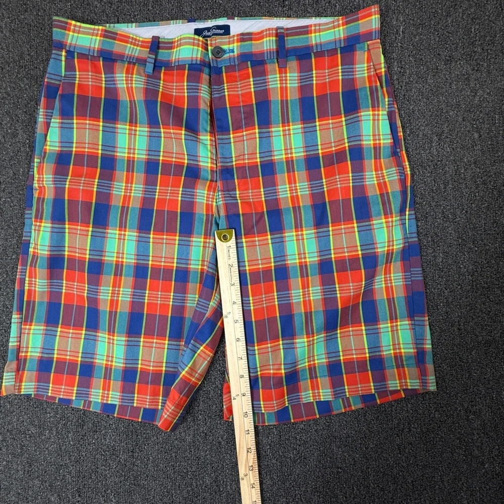 Jack Nicklaus Mens Plaid Golf Shorts Multicolor Performance Flat Front 36